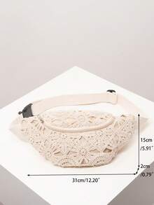 Floral Fanny Pack/Chest Pack For Women, Boho Summer Beach Bag, Travel & Vacation Essential, Crochet Set, Elegant Women's Wallet, Gift For Women, Valentine's Day - Apricot - View 9