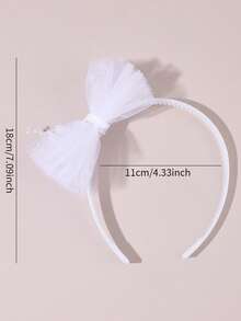 1pc White Mesh Bow Headband Pearl And Bead String Bow Hair Hoop Fairy Style Bow Hair Band For Daily& Party Teens Hair Accessories - White - View 9