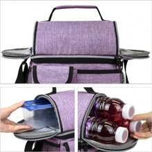 DQST Lonchera Térmica con Doble Compartimento para Hombres Mujeres Bolsa de Almuerzo con Correa para El Hombro. Púrpura - Prpura - Ver 3