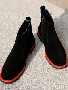 Men's High-Top Leather Pigskin Chelsea Boots, Suede Minimalist Motorcycle Boots, Black - Black - View 1