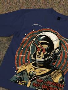 Y2k Astronaut Art Punk Long Sleeve Shirts ,Sky Double-Sided Printing,Christmas Style Graphic T Shirt Cotton,Fashionable Hip-Hop For Men -  Long Sleeve T-Shirts, Funny Vintage Shirts,Regular Fit, Street Style, Digital Print,  Ideal Gift - 寶藍色 - 查看 4