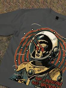 Y2k Astronaut Art Punk Long Sleeve Shirts ,Sky Double-Sided Printing,Christmas Style Graphic T Shirt Cotton,Fashionable Hip-Hop For Men -  Long Sleeve T-Shirts, Funny Vintage Shirts,Regular Fit, Street Style, Digital Print,  Ideal Gift - 深灰色 - 查看 4