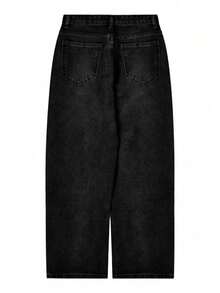 Women's Vintage High Waist Button Fly Wide Leg Straight Jeans - Black - View 4