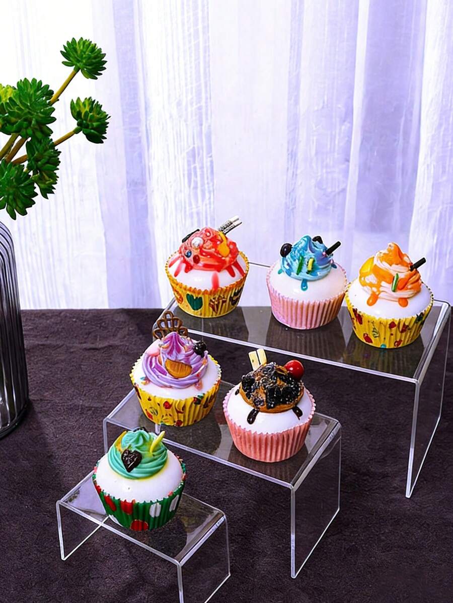 一套可重复使用的U型亚克力展示架 - 适用于展示纸杯蛋糕、珠宝、自助餐和派对用品。坚固耐用，可调节，易于组装。 - 彩色 - 查看 1