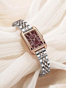 1pc Women's Fashion Minimalist Wrist Watch, Retro Luxury Small Dial Quartz Watch, Casual Business Style, Fashionable Accessory Suitable For Daily Wear, Dates, Parties, Business And Various Occasions - Red - View 4