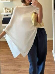 Women's Y2k Sheer Poncho Top, Lightweight Cover-Ups Crochet Shrug Bolero Mesh Knit,See-Through Off Shoulder Solid Irregular Knitted Loose Pullover,Batwing Sleeve Sweater Cover Up Beachwear,Boho Aesthetic Beach Going Out Streetwear,Spring To Summer Outfits,Rave Outfit,Concert Outfit,Beach Outfits For Woman,2026 Summer Clothes,Summer Tops,4th Of July Outfit Women - 白色 - 查看 1