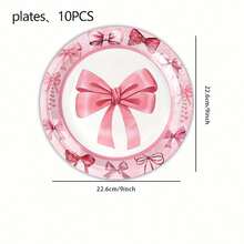 50pcs Pink Bow Birthday Party Themed Disposable Tableware Set, Includes Disposable Plates, Napkins, And Paper Cups , Perfect For Music Festival, New Year's Celebrations,Back-To-School Celebrations - Multicolor - View 14