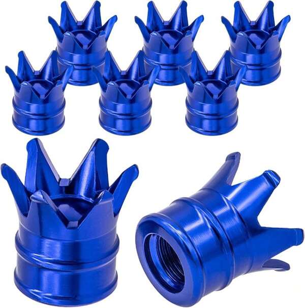 MEAJOO 8PCS Crown Style Tire Valve Stem Caps, Air Caps Cover, Aluminum Alloy Dustproof And Waterproof Valve Caps Cover Fits Cars, Trucks, Bikes, Motorcycles, Bicycles Tire Caps(Blue)