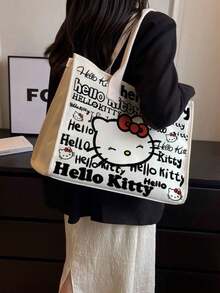 SANRIO 高品質卡通小貓單肩包，大容量學生帆布托特包，通勤手提包，女性必備戶外收納包 - 彩色 - 查看 9