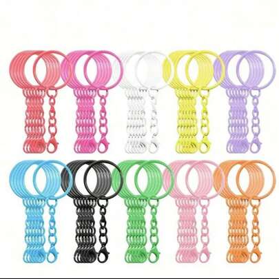 5/10/20/30pcs Colorful Key Chain Set, Metal Round Split Key Rings With Lobster Clasp, Craft Pendant DIY Accessories