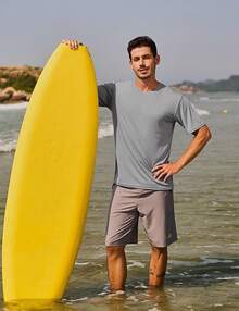 KEFITEVD Men's Rash Vest Rash Guard UV Shirts UPF 50+ Swim Top Short Sleeve Quick Dry T-Shirt For Surfing Running Hiking - Light Grey - View 6