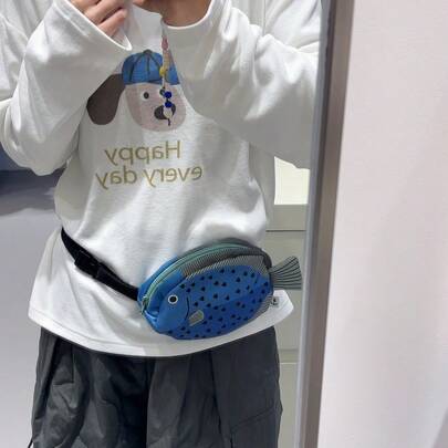 Cartoon Fish Shaped Large Capacity Adjustable Waist Bag, Ideal Storage Fanny Pack For Outdoor Sports, Casual Outings