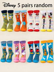 Disney 迪士尼 1/3/5 双装 春夏迪士尼经典角色（唐老鸭/高飞/米妮/米奇/黛丝/布鲁托）大胆波普艺术风格混搭图案条纹弹力透气船袜 日常休闲/国际妇女节/圣帕特里克节迪士尼角色袜 柔软舒适时尚袜 青少年及成人 - 彩色 - 查看 13
