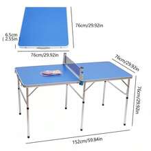 Klappbarer Tischtennistisch, tragbares Tischtennis-Set inklusive Schläger, 60 x 30 Zoll große Spielfläche mit 3 verstärkten Stangen und 6 Beinen für Stabilität - Blau - Übersicht 4