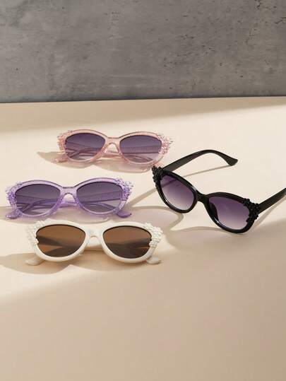 1副儿童椭圆形糖果色花卉可爱时尚装饰眼镜