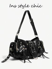 Women's Shoulder Bags/Hobo Bags: Fashionable, Unique, Simple, Versatile, Street Style, Sweet And Cool, Sexy, Y2K Studded, Biker, Punk, And Youthful. - Black - View 1