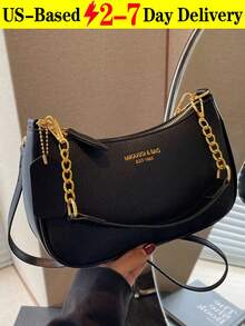 New Fashion Classic Versatile Letter Graphic Decor Solid Color Waterproof PU Fabric Shoulder Bag, Crescent Bag, Underarm Bag, Suitable For Shopping, Can Be Worn Crossbody. Decorated With Cherry Pendant, Crescent Bag For Summer, Suitable For Beach Vacation, Back To School Season, Women Wallet. - màu đen - Xem 12