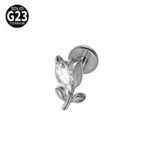 1PC G23 Titanium Cat/Dog/Rabbit Lip Studs Internal Thread Cz Flower Ear Helix Tragus Cartilage Helix Earrings Body Piercing Jewelry - As Shown - View 29