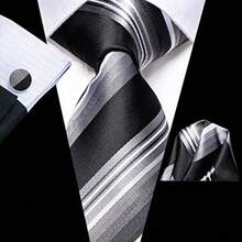 Corbatas de seda para hombre corbata tejida jacquard con bolsillo gemelos cubos para bodas y negocios-B006 - Negro y Plateado - Ver 6