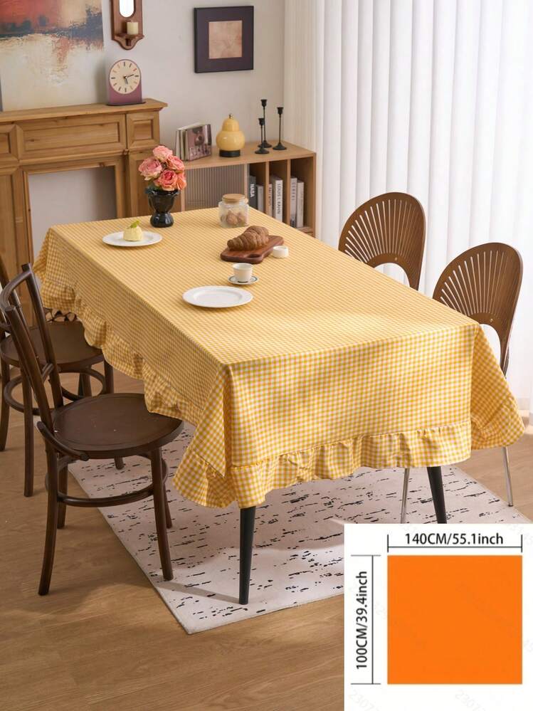 1 бр. свежа минималистична жълта карирана покривка за маса с волани, в американски селски стил за кухня, маса за хранене, масичка за кафе, стойка за телевизор, антре, подходяща за празници, партита, сватби, банкети, фон за фотография през всички сезони - Жълто - View 17