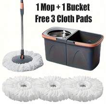Home Use Round Mop And Separate Bucket, Comes With Replaceable Mop Pads And Spray Bottle. Hands-Free Mop Washing, Flexible Rotating Flat Mop, Dust Mop. Dry And Wet Use, Household Items, Cleaning Tools. Back-To-School Season.Halloween Christmas - 1 cây lau nhà + 1 xô + 1 khăn lau - Xem 3