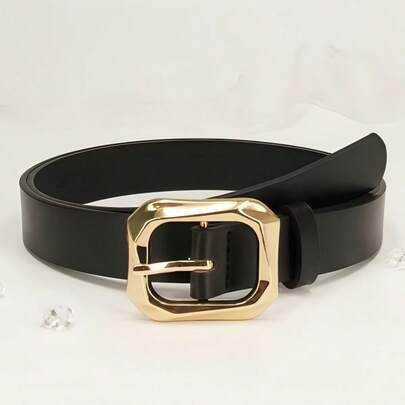 1pc/2pcs Women's Black & White PU Leather Belt With Gold Buckle, Casual & Fashionable, Suitable For Jeans, Pants, Dresses, Casual Pants, Skirts, Suits, Jackets, Fits Various Styles, Great Gift For Girlfriend, Mom Or Friends