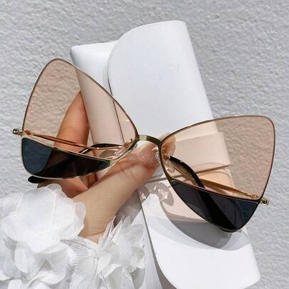 1pc Unique New Fashion Glasses, Dual-Tone Ocean Lens Triangle Metal Frame, Suitable For Men And Women, Great For Vacation, Travel, Party, Gifts