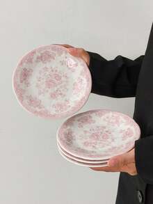 1/2/4pcs Vintage Embossed Ceramic Plates, French Style Snack Plates, Dessert/Cake/Breakfast Serving Trays, Dinner Plates For Steak, Pasta, Coffee Cup, Fruit, Candy, Gift Tableware - Multicolor - View 6