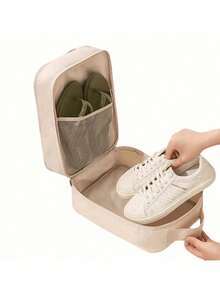 2-In-1 Travel Shoe Storage Bag - Large Capacity Hanging Storage Box With Mesh Side Pockets, Space Saving Design, Machine Washable Polyester, Shoe Storage Box, Shoe Storage Bag For Business Travel, Portable Luggage, Shoe Bag, Shoe Cover Storage Box