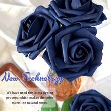 25/50pcs Navy Blue Artificial Foam Roses With Stems - Perfect For DIY Wedding Decor, Bouquets, Party Table Arrangements And Home Decoration, Packed In OPP Bag, With 2 Leaves - Dark Blue - View 4