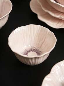 1pc Ins风格花卉陶瓷盘，不对称花卉图案釉面盘，家用餐盘，甜点盘，蛋糕盘，办公室下午茶糖果盘，西式牛排和意大利面盘，水果沙拉盘，花碗，饭碗