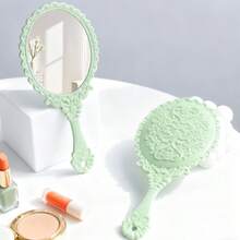 复古手持化妆镜 - 花卉蚀刻电镀梳妆镜，复古欧式图案便携式旅行镜，可放置于钱包或梳妆台上，玫瑰金INS风手镜，创意礼物，适合新娘、青少年和复古爱好者，是婚礼准备、卧室装饰的完美之选，也是母亲节和圣诞节的绝佳礼物，优雅手柄小巧化妆镜 - 多色 - 查看 30