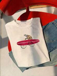 Women's Summer Y2K Spicy Style Turtle Print Casual Simple Everyday Slim Fit Round Neck Short Sleeve T-Shirt Top Women's Summer Cute Top White - White - View 6