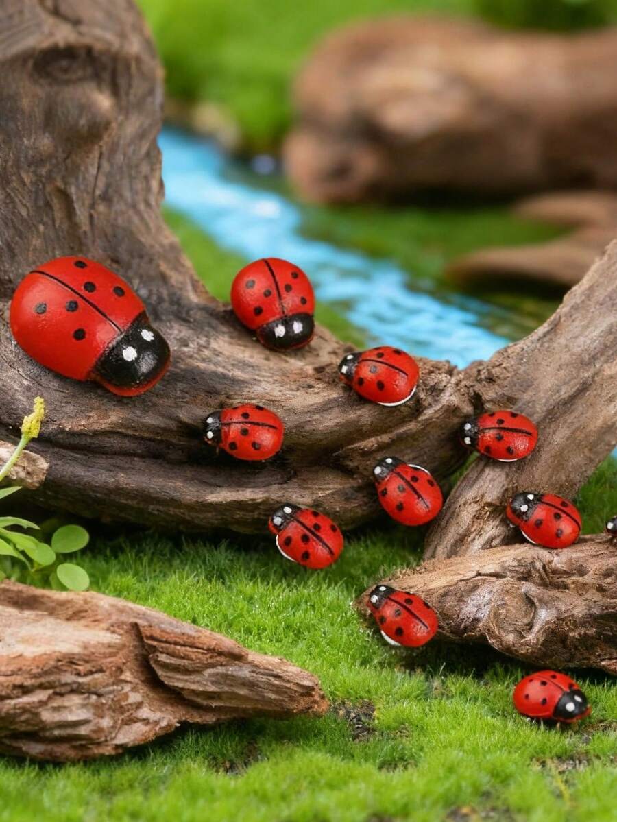 【花园装饰套装】50/20/10个不同尺寸树脂瓢虫摆件 - 适用于微缩景观、多肉植物盆栽、庭院及室内/室外场景 - 创意工艺品 - 彩色 - 查看 1