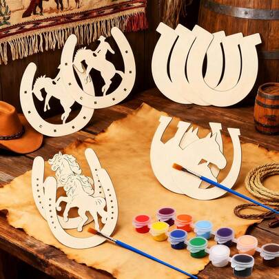 24pcs Unfinished Wooden Horseshoe DIY Craft Set, Western Party Decor, Paintable Wood Slices, Bridal Shower Gift, Wedding Decoration, Daily Party DIY Handicrafts, Random Creative Handmade Crafts, Home Decor, Room Decor, Unfinished Wooden Hollow Crafts, Western Horse Decor, Suitable For Wedding Party Birthday DIY Supplies, Wooden Slice Home Decor