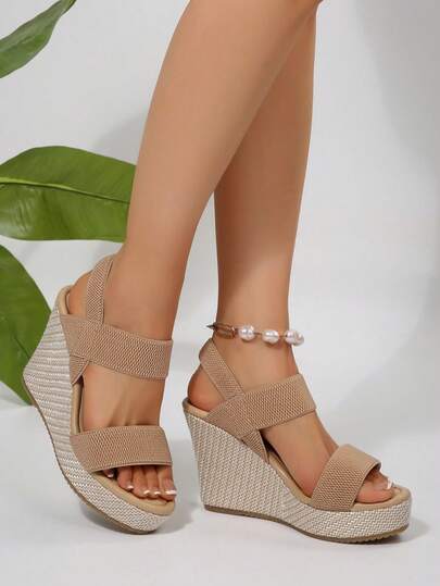 Women's Platform Wedge Sandals, European And American Cross-Border Plus Size Wedge Sandals, Rope Waterproof Platform Fashion High Heel Sandals, Chunky Sole Slip-On High Heel Sandals