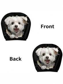 2 piezas de lindas fundas para reposacabezas de coche con diseño de cachorrito blanco asomando. Son adecuadas para la decoración del interior del coche, fáciles de instalar y quitar, de ajuste universal y apropiadas para viajes de larga distancia y salidas de ocio. - 2 piezas - Ver 2