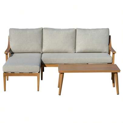 Garden Furniture Set For 3 People Including A Chaise Longue, A Two-Seater Sofa And A Table, Made Of Weather-Resistant Rattan, Ideal For A Terrace Or Balcony.