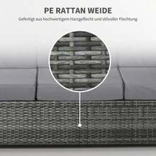 3-Seater Polyrattan Garden Sofa With Cushions, Grey, Metal And Polyester, 185 X 70 X 80 Cm, Ideal For Terrace And Balcony. - 灰色 - 查看 6