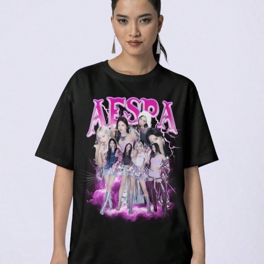 Graphic AESPA Shirt For Fan, Aespa Synk Parallel Line Tour Shirt, Aespa Whiplash Aespa Tour Shirt Ae - 黑色 - 查看 1