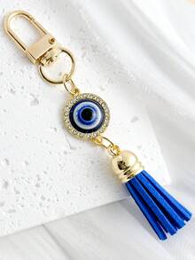 Rhinestone Tassel Pendant, Gold Lobster Clasp Bag Charm, Evil Eye Lucky Amulet Accessory - Multicolor - View 17