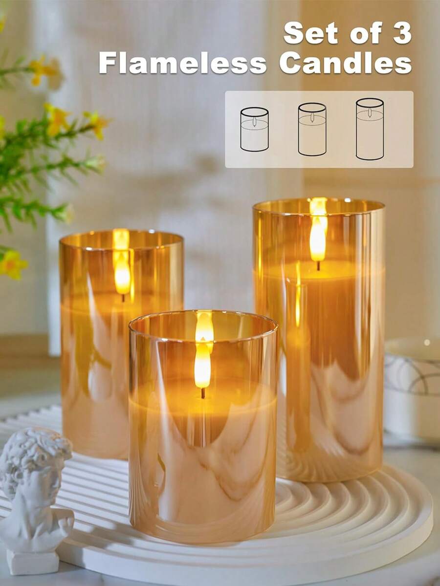 3PCS LED Flameless Candles, 3D Realistic Flickering Candles, No Flame Candles, Unscented Candles, Battery Operated, Suitable For Party, Halloween, Christmas, Wedding, Tabletop, Holiday Atmosphere Lighting