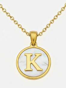 1pc 18K Gold Stainless Steel Letter Pendant Necklace - Gold - View 34