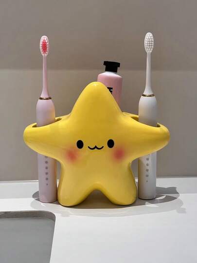 One Star-Shaped Plastic Toothbrush And Toothpaste Holder: Cute Design, Sturdy And Durable, Space-Saving Independent Design, Suitable For Electric/Manual Toothbrushes. No Installation/Power Supply Required. Suitable For Sinks/Shower Countertops, Ideal For Home And Travel. Practical And Convenient.
