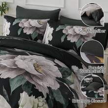 7 Piece Black Beige Floral Comforter Set Full/Queen/King Size Bed In A Bag,Flowers Printed On Light Comforter Set With Sheets, Soft Microfiber Botanical Bedding Set For Wedding Items,Home Bed Room Decor,Easter Gifts,Mothers Day Gift,All Season - Đen Be-1551 - Xem 4