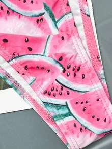 New Sexy Elegant Watermelon Print Adjustable Tie Back Bikini Swimsuit Set, Fashionable For Beach, Travel, Holiday, Party, Spring/Summer - Multicolor - View 4