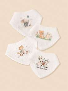 3pcs/Pack (Random Color), Baby Bibs, Absorbent, Soft & Skin-Friendly, Rabbit & Bear Designs, Essential For Drooling Babies, Great Gift - Multicolor - View 5