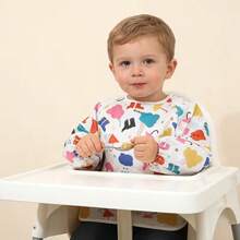 1pc Newborn Reversible Bib, Baby Feeding Smock, Infant Eating Clothes, Unisex - Multicolor - View 11