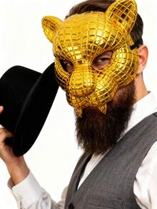 1pc Halloween Half-Face Mask, Specially Designed For Masquerade Balls, Carnival Parties, Electroplated Gold Animal Masks, Game Props - Multicolor - View 10