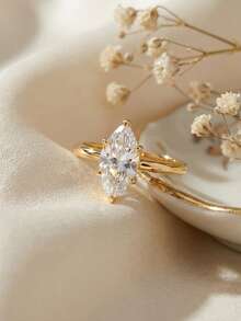 1 Stück 100% 925 Sterling Silber 14k Gold 8A Kubikzirkonia Hufeisenring, funkelnder Edelstein, Modeschmuck, geeignet für Herren und Damen, ideal für Hochzeit, Geburtstag, Party, Jahrestag - Marquise - Übersicht 4